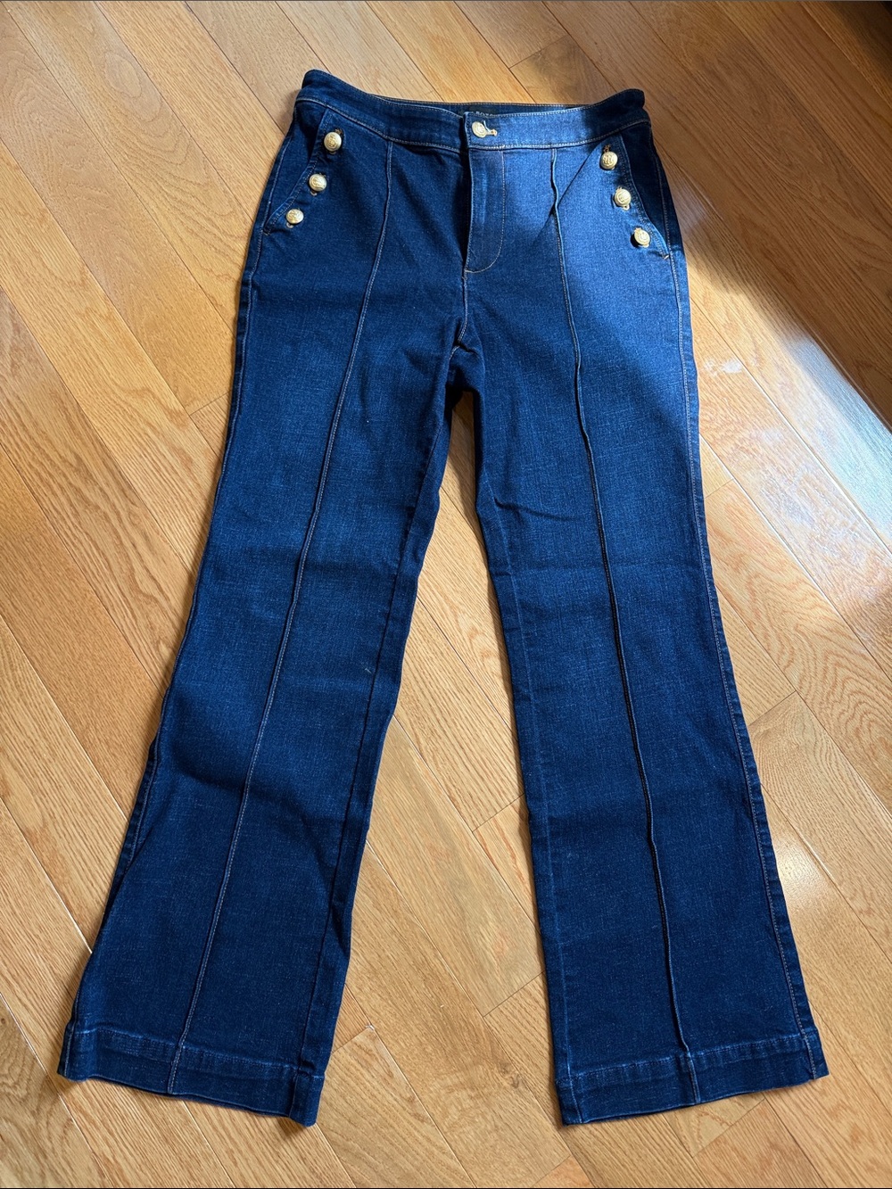 Talbots Dark Blue Flare Jeans with Gold Buttons